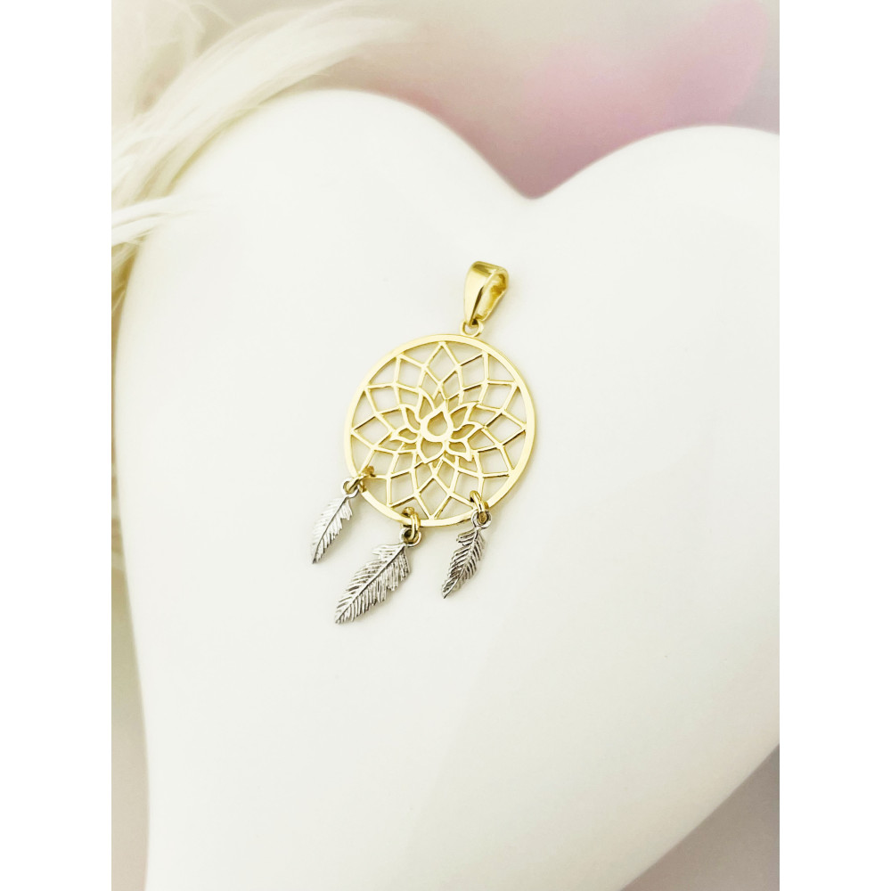 Złoty wisiorek łapacz snów zawieszka ażurowa bikolor