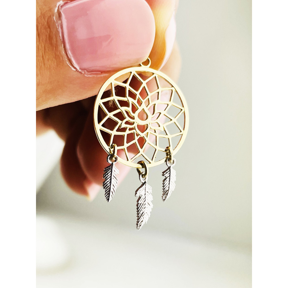 Złoty wisiorek łapacz snów zawieszka ażurowa bikolor