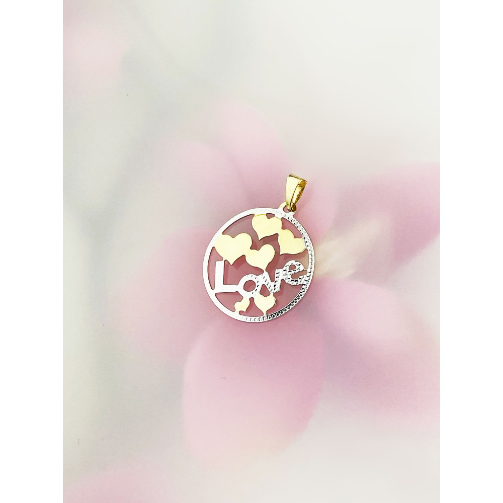 Złoty wisiorek serce serduszko ażurowe LOVE bikolor serduszka