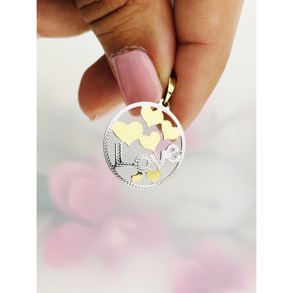 Złoty wisiorek serce serduszko ażurowe LOVE bikolor serduszka