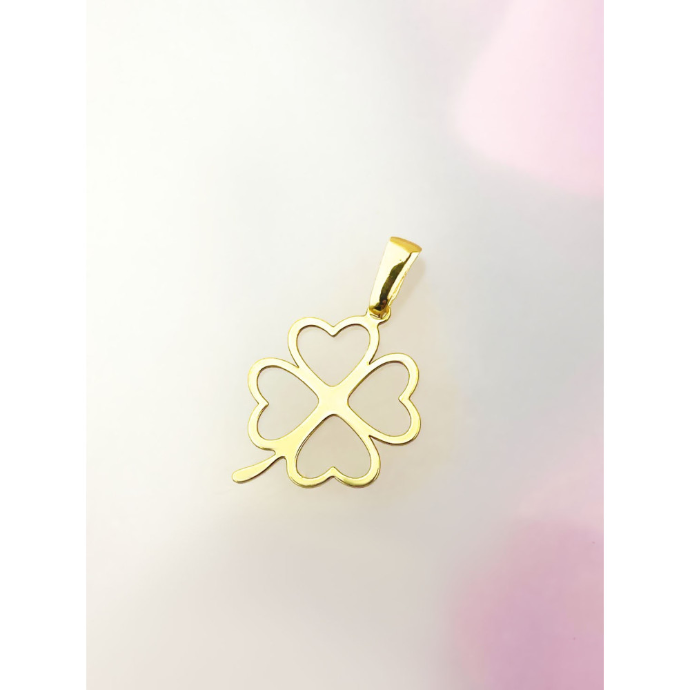 Złoty wisiorek zawieszka koniczynka ażurowa