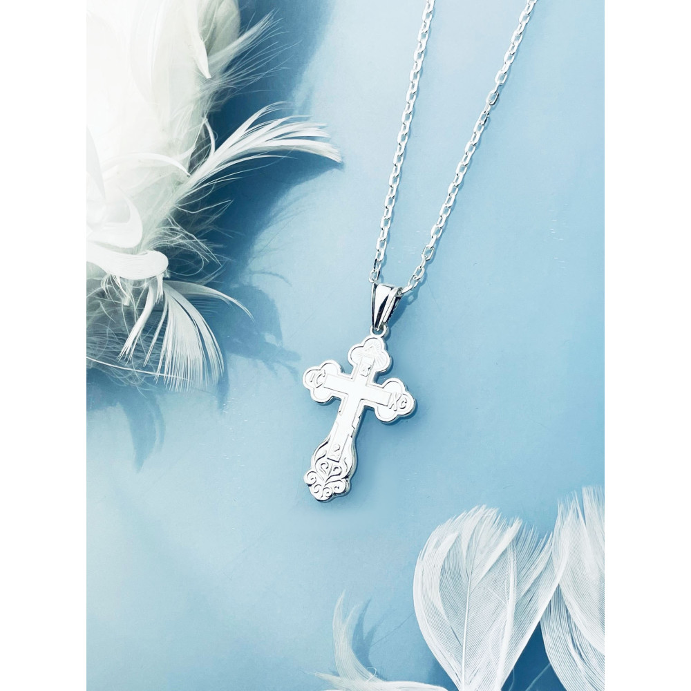 Silber Anhänger orthodoxes Kreuz mit Jesus Christus Erstkommunion Taufe
