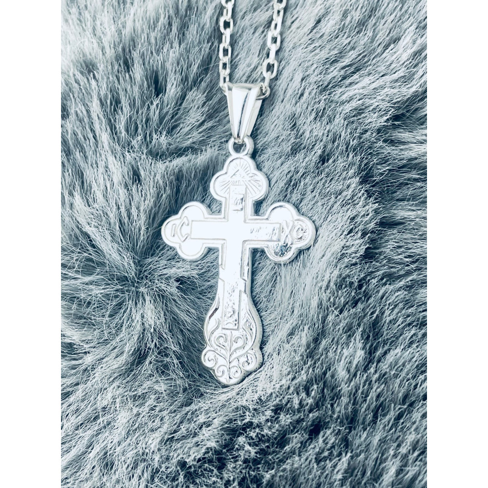 Silber Anhänger orthodoxes Kreuz mit Jesus Christus Erstkommunion Taufe