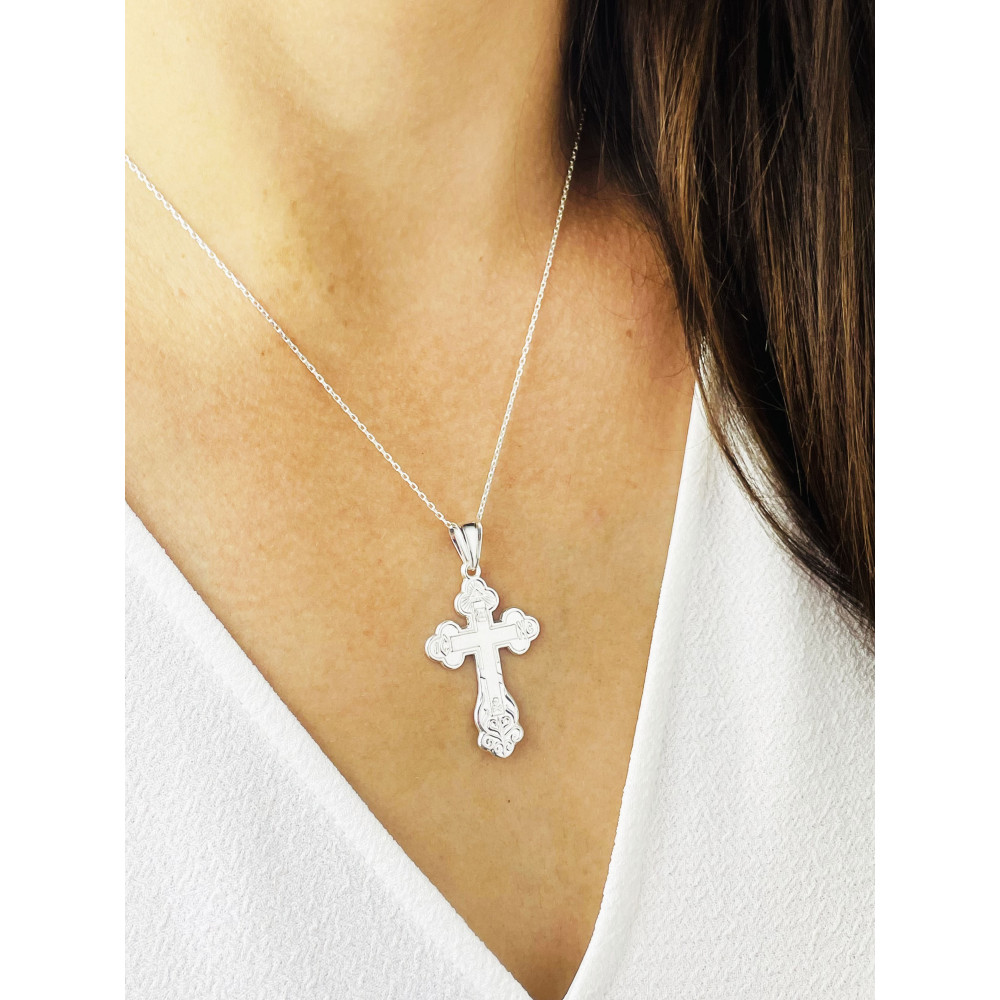 Silber Anhänger orthodoxes Kreuz mit Jesus Christus Erstkommunion Taufe