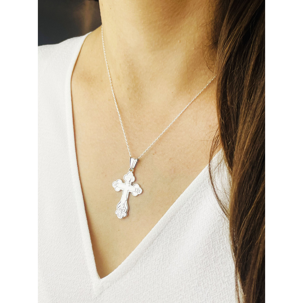 Silber Anhänger orthodoxes Kreuz mit Jesus Christus Erstkommunion Taufe