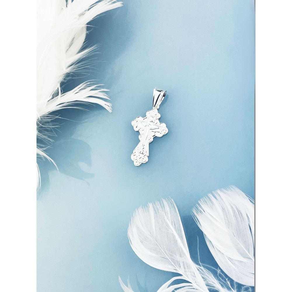 Srebrny krzyżyk prawosławny Pan Jezus Komunia Chrzest