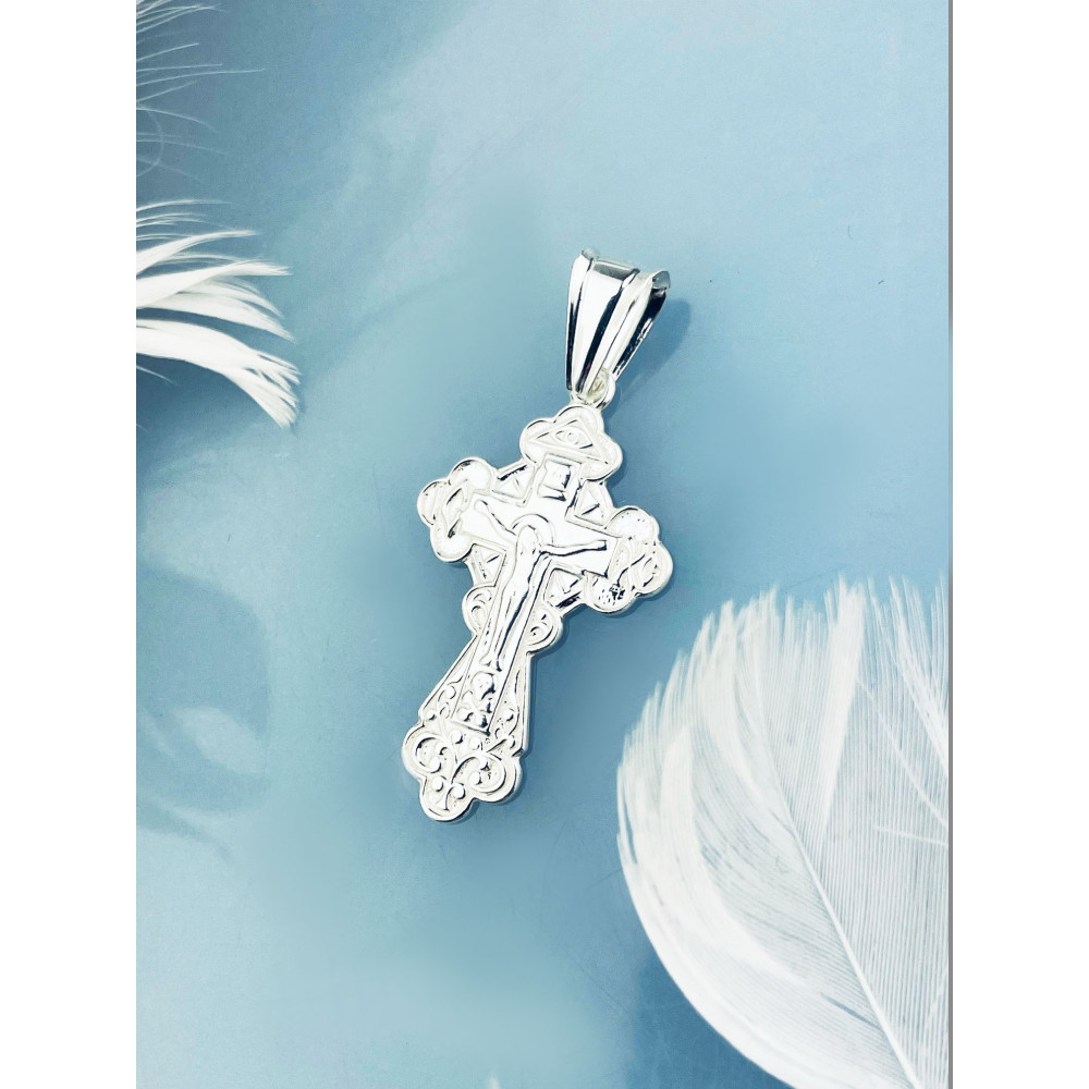 Silber Anhänger orthodoxes Kreuz mit Jesus Christus Erstkommunion Taufe