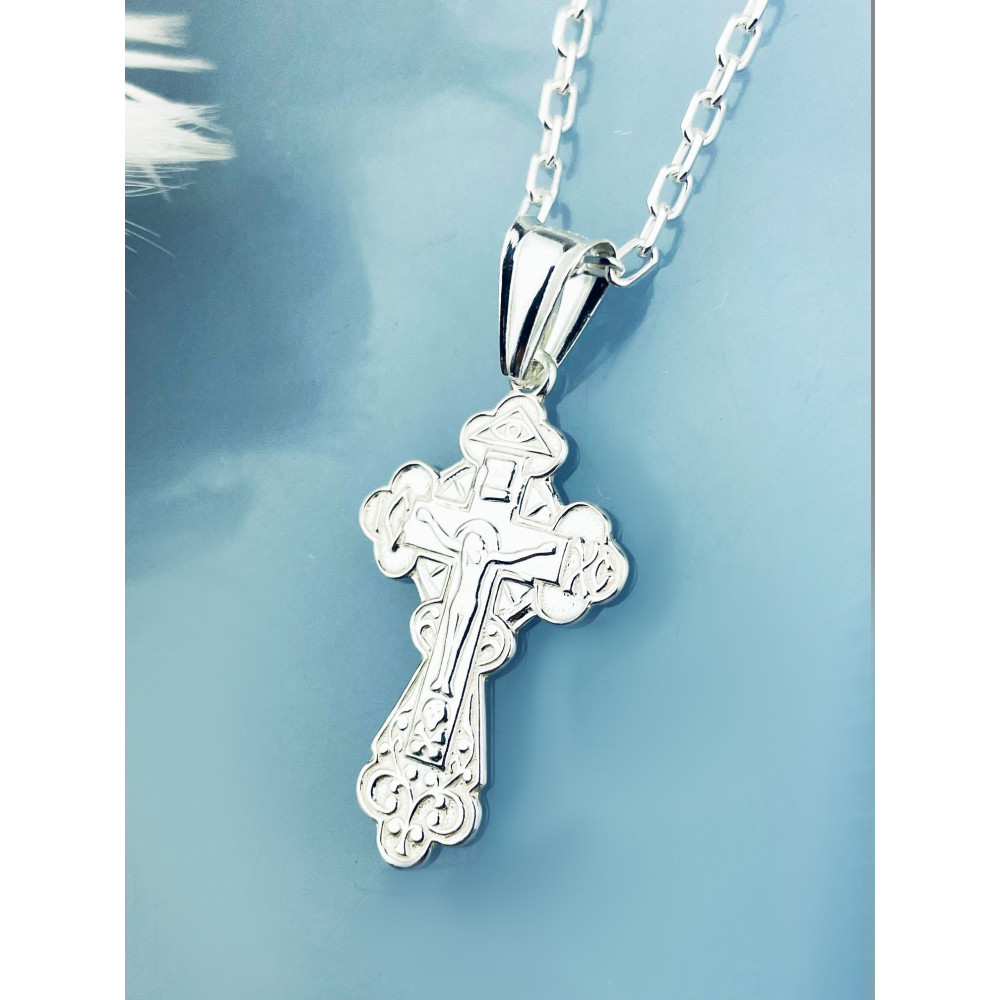 Silber Anhänger orthodoxes Kreuz mit Jesus Christus Erstkommunion Taufe