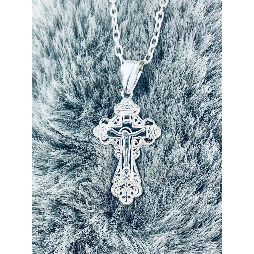 Silber Anhänger orthodoxes Kreuz mit Jesus Christus Erstkommunion Taufe