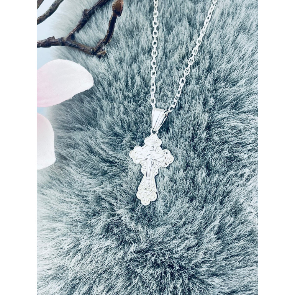 Silber Anhänger orthodoxes Kreuz mit Jesus Christus Erstkommunion Taufe