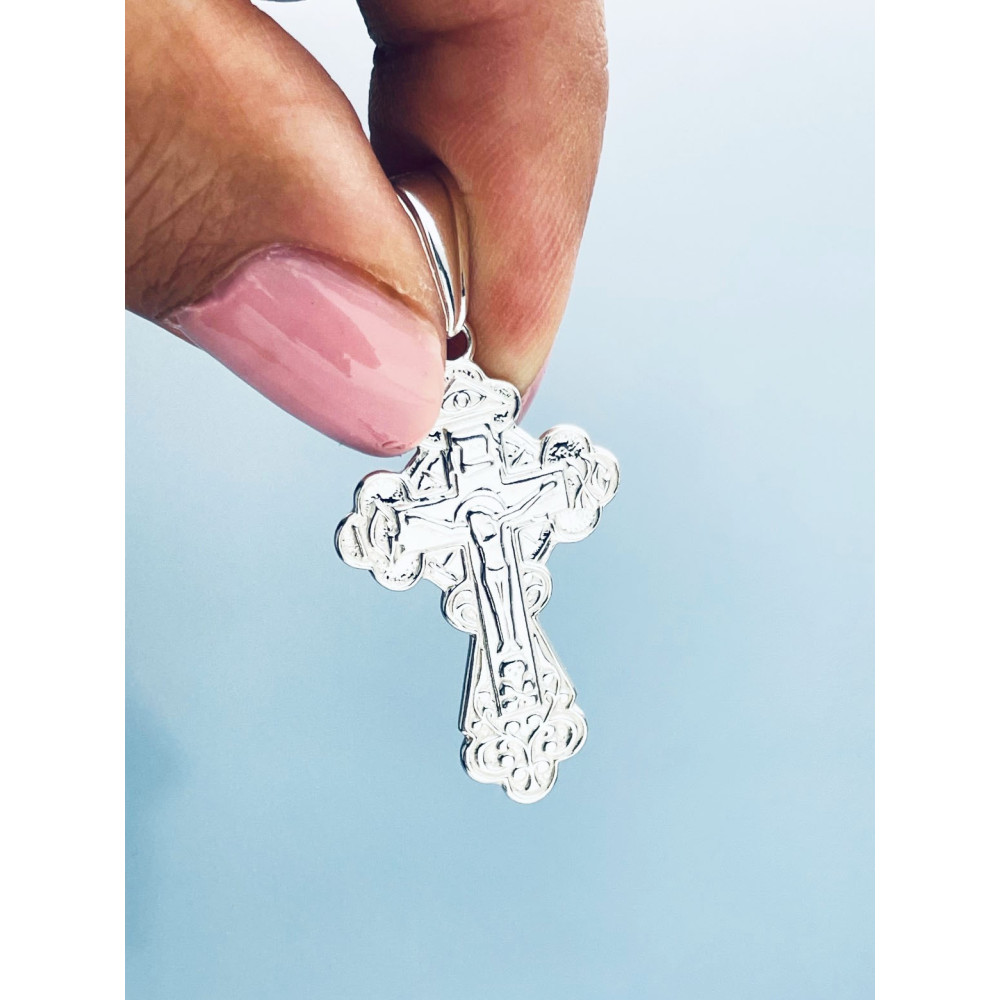 Srebrny krzyżyk prawosławny Pan Jezus Komunia Chrzest