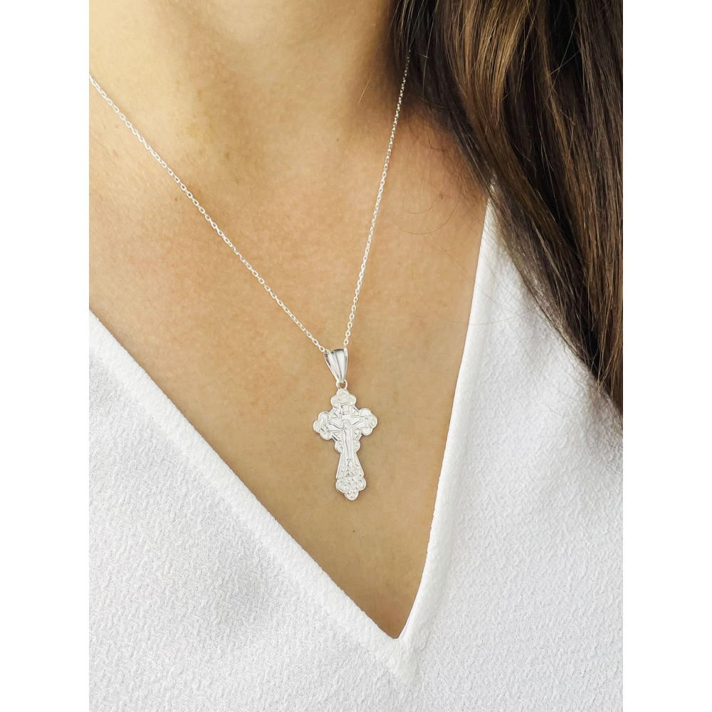 Silber Anhänger orthodoxes Kreuz mit Jesus Christus Erstkommunion Taufe