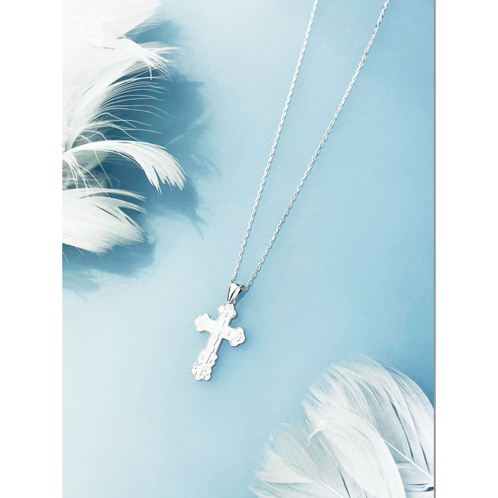 Silber Anhänger orthodoxes Kreuz mit Jesus Christus Erstkommunion Taufe
