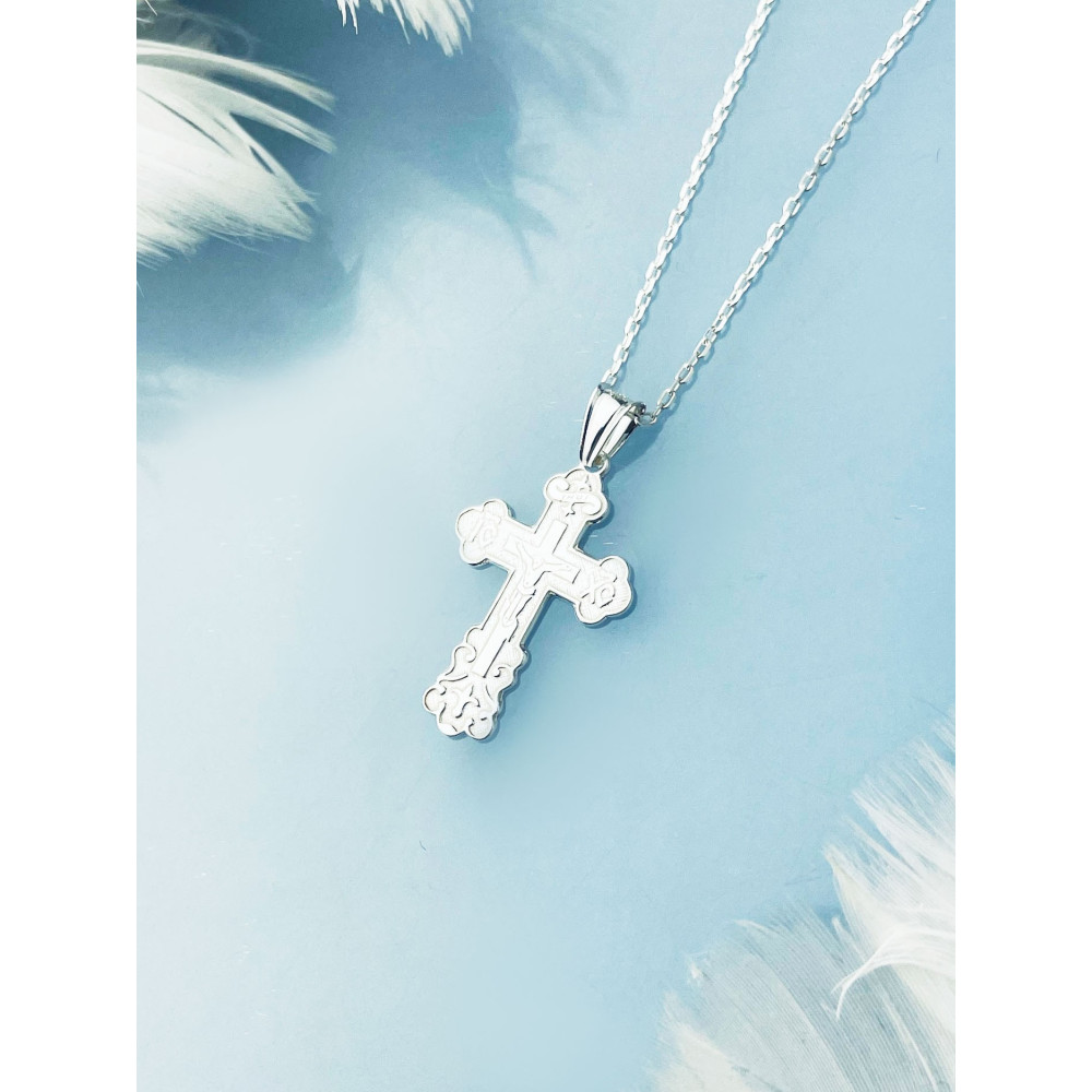 Silber Anhänger orthodoxes Kreuz mit Jesus Christus Erstkommunion Taufe