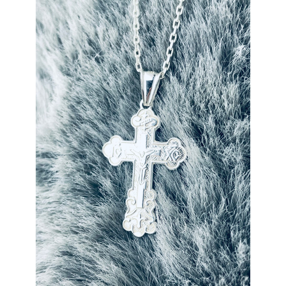 Silber Anhänger orthodoxes Kreuz mit Jesus Christus Erstkommunion Taufe