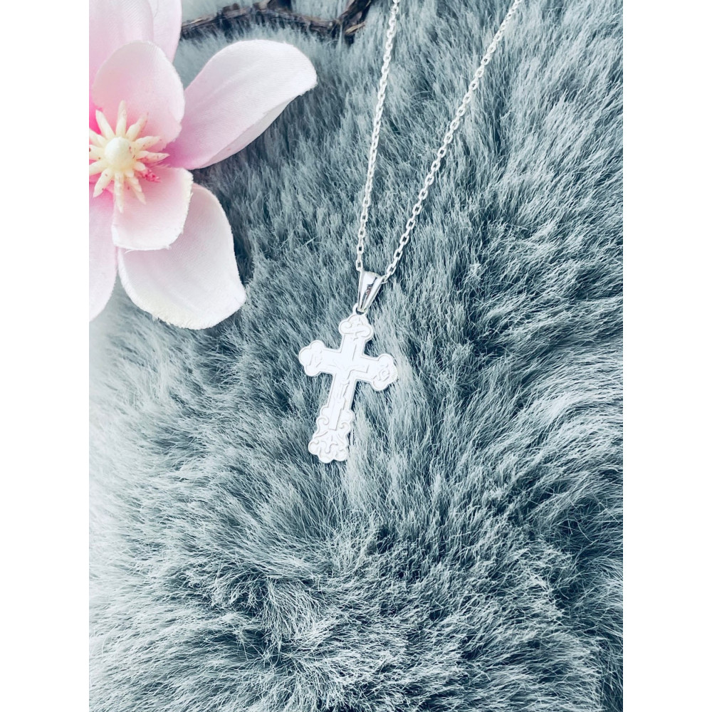 Silber Anhänger orthodoxes Kreuz mit Jesus Christus Erstkommunion Taufe