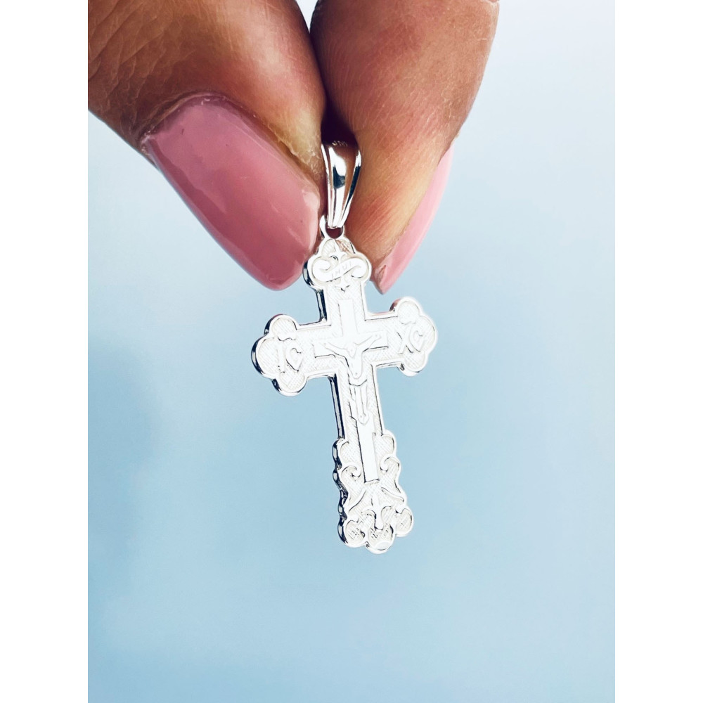 Silber Anhänger orthodoxes Kreuz mit Jesus Christus Erstkommunion Taufe