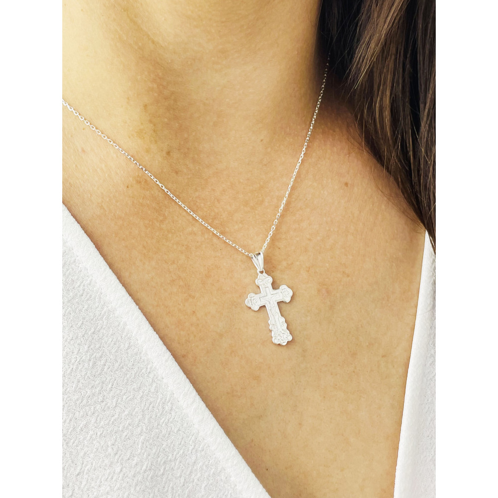 Silber Anhänger orthodoxes Kreuz mit Jesus Christus Erstkommunion Taufe