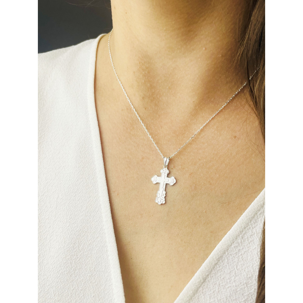 Silber Anhänger orthodoxes Kreuz mit Jesus Christus Erstkommunion Taufe