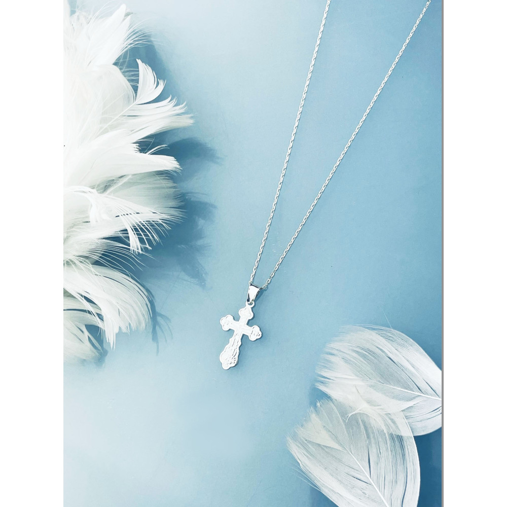 Silber Anhänger orthodoxes Kreuz mit Jesus Christus Erstkommunion Taufe