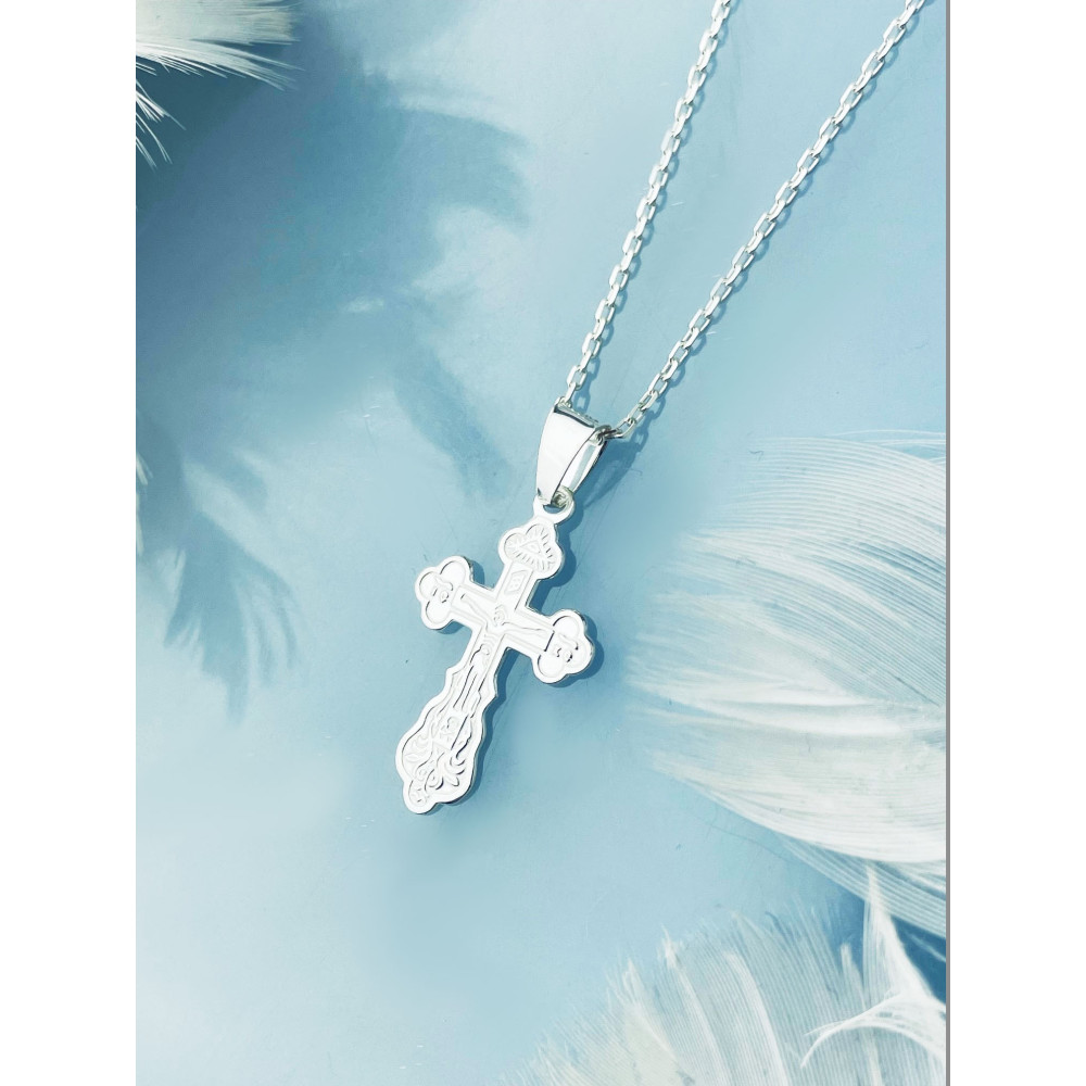 Silber Anhänger orthodoxes Kreuz mit Jesus Christus Erstkommunion Taufe