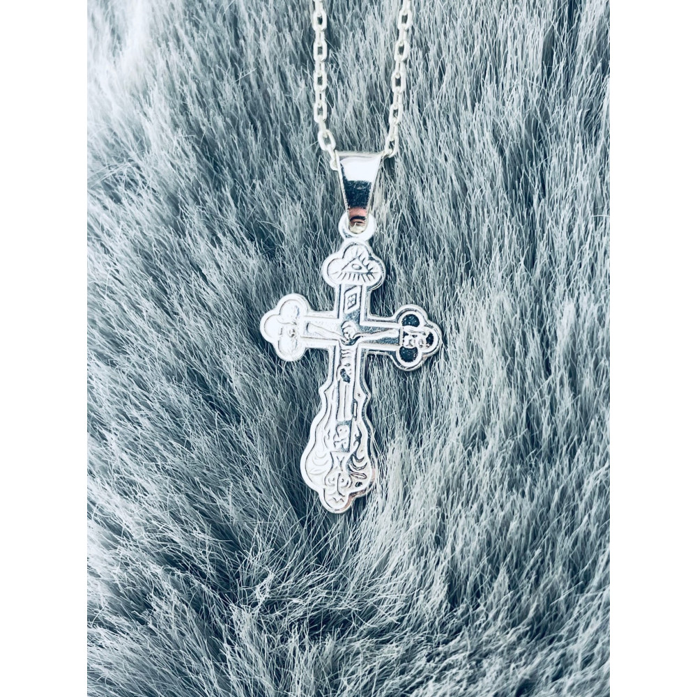 Silber Anhänger orthodoxes Kreuz mit Jesus Christus Erstkommunion Taufe