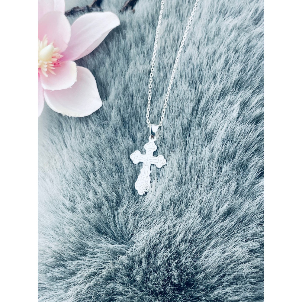 Srebrny krzyżyk prawosławny Pan Jezus Komunia Chrzest