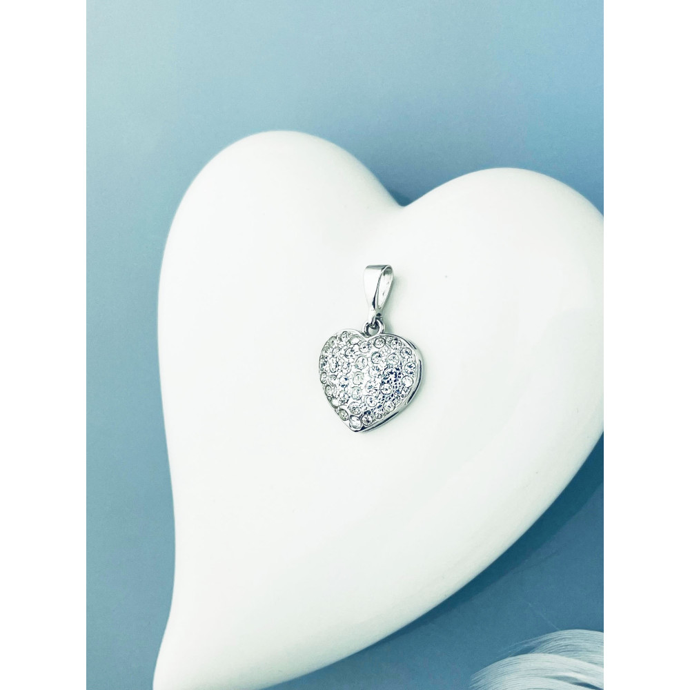 925 Silber Damen Medaillon Anhänger Herz mit Zirkonia