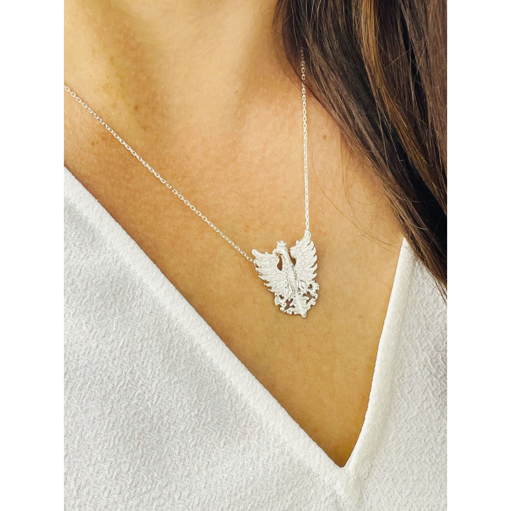 Srebrny wisiorek Orzeł Biały w Koronie Godło Polski zawieszka patriotyczna