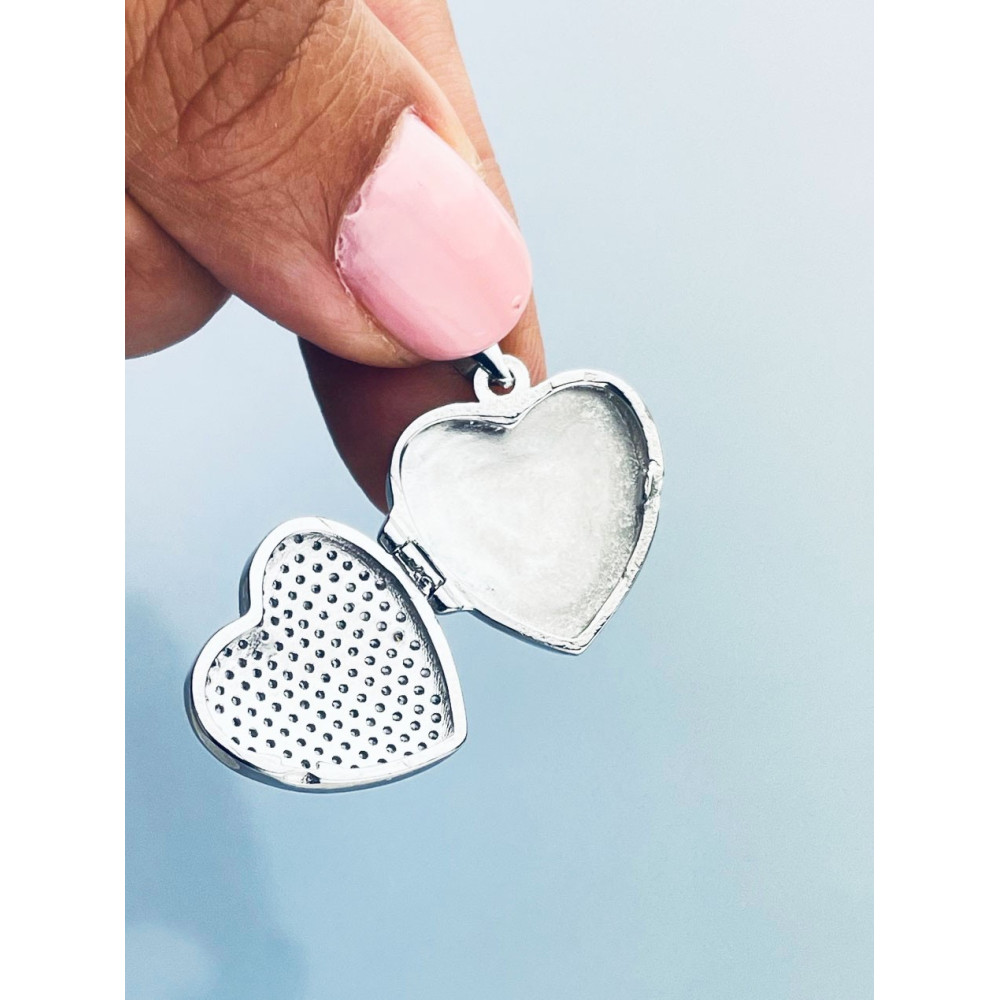 Silber Damen Medaillon Anhänger Herz Amulett Talisman