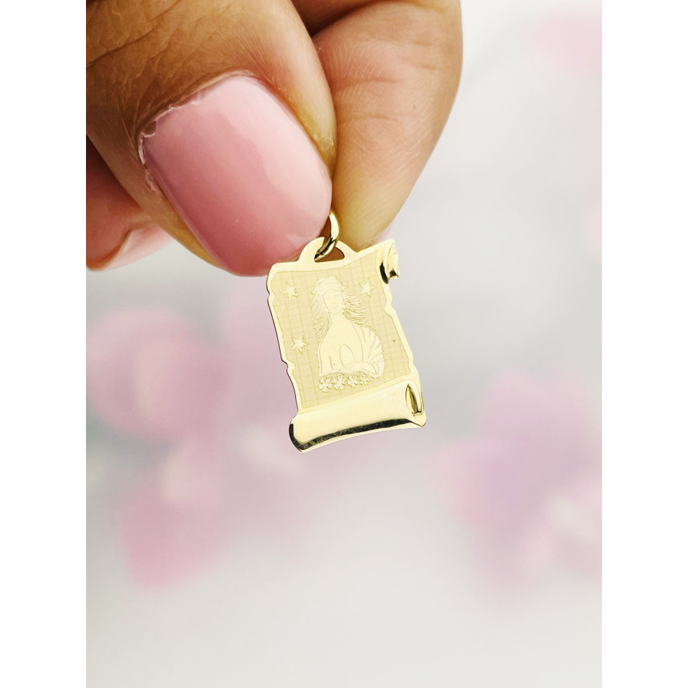 Złoty wisiorek zawieszka papirus znak zodiaku panna