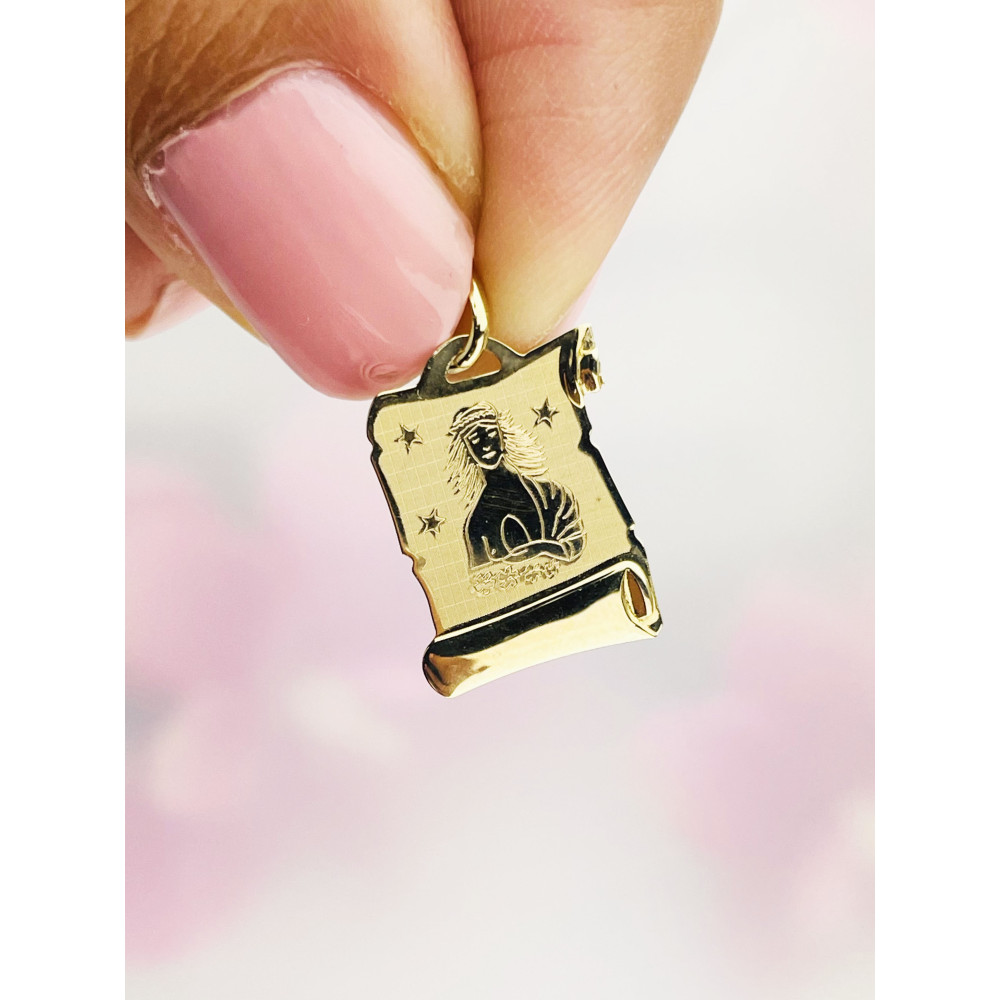 Złoty wisiorek zawieszka papirus znak zodiaku panna