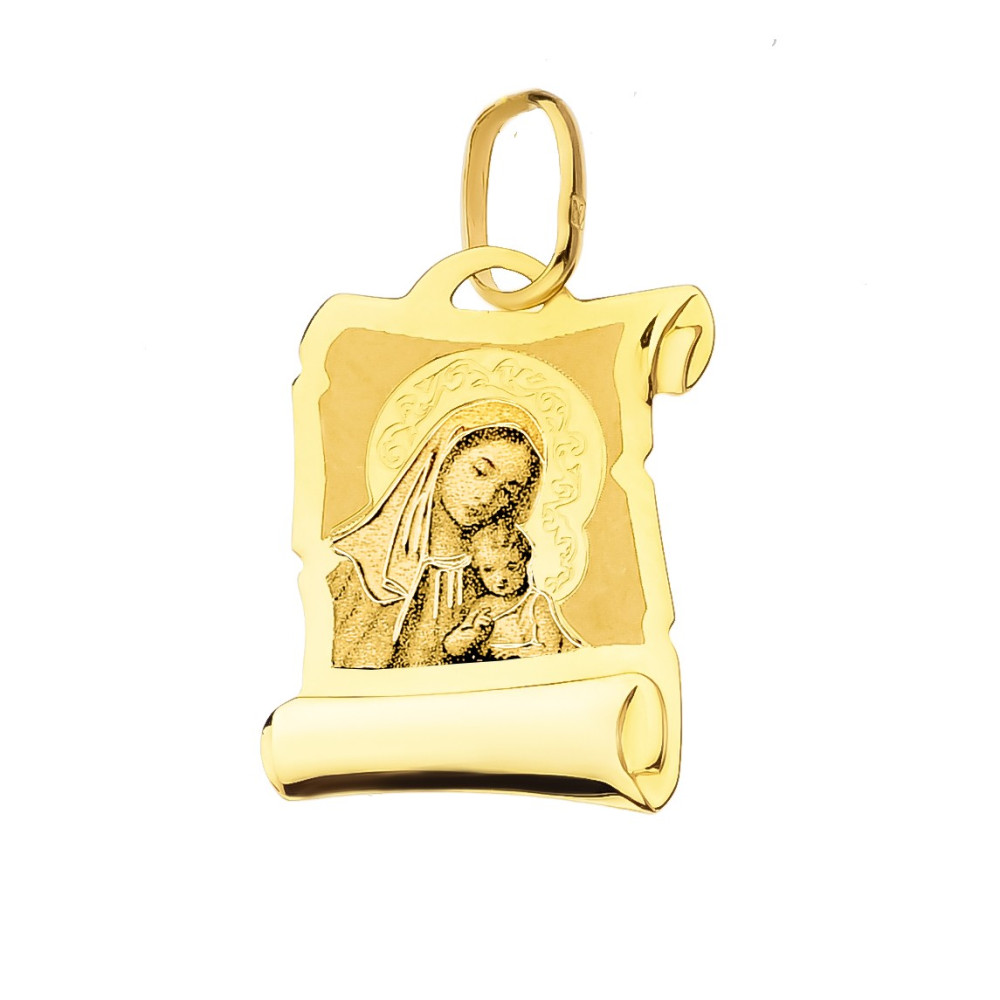 Anhänger Madonna Maria mit Jesuskind Goldanhänger Papyrus