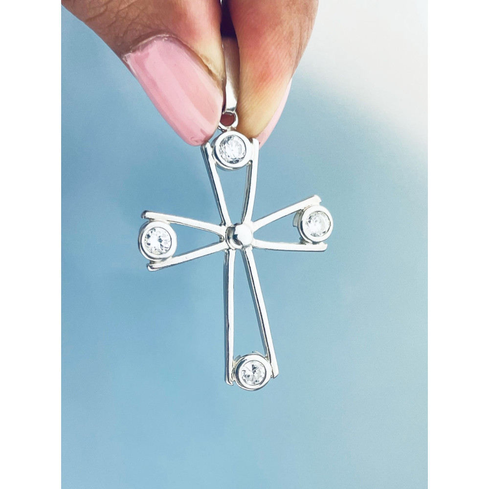 Silber 925erAnhänger Kreuz  mit Zirkonia Erstkommunion Taufe