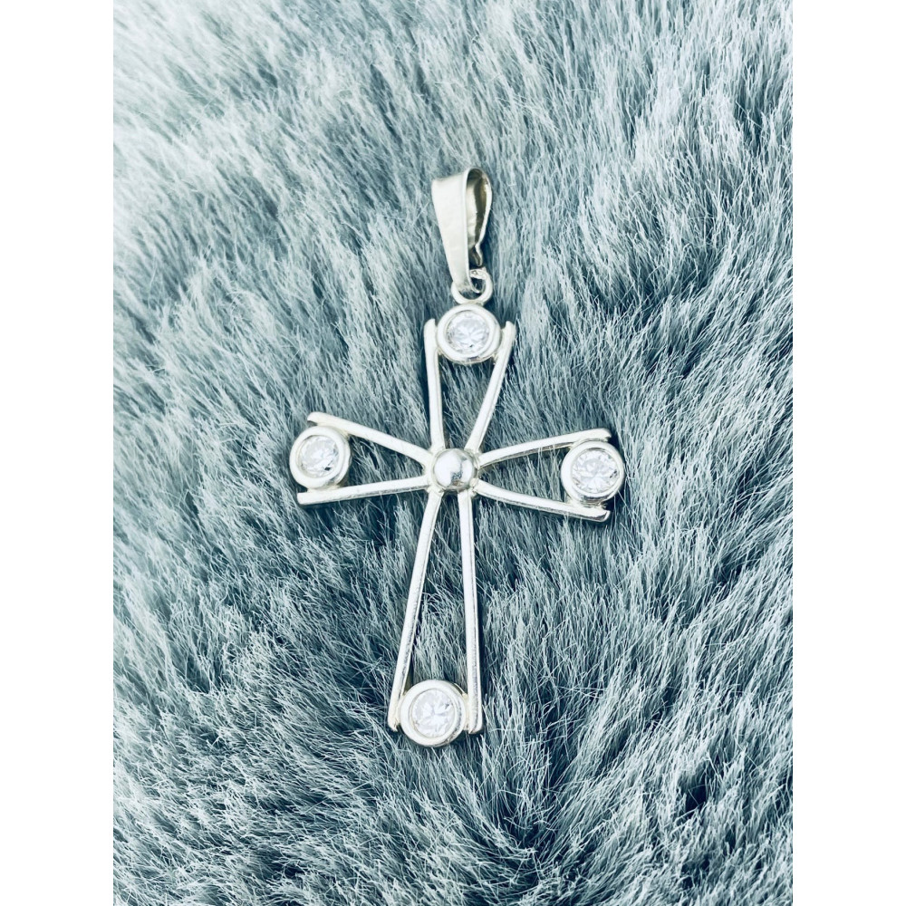 Silber 925erAnhänger Kreuz  mit Zirkonia Erstkommunion Taufe