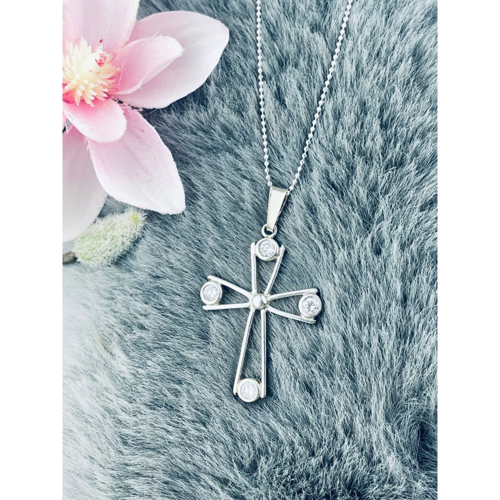 Silber 925erAnhänger Kreuz  mit Zirkonia Erstkommunion Taufe