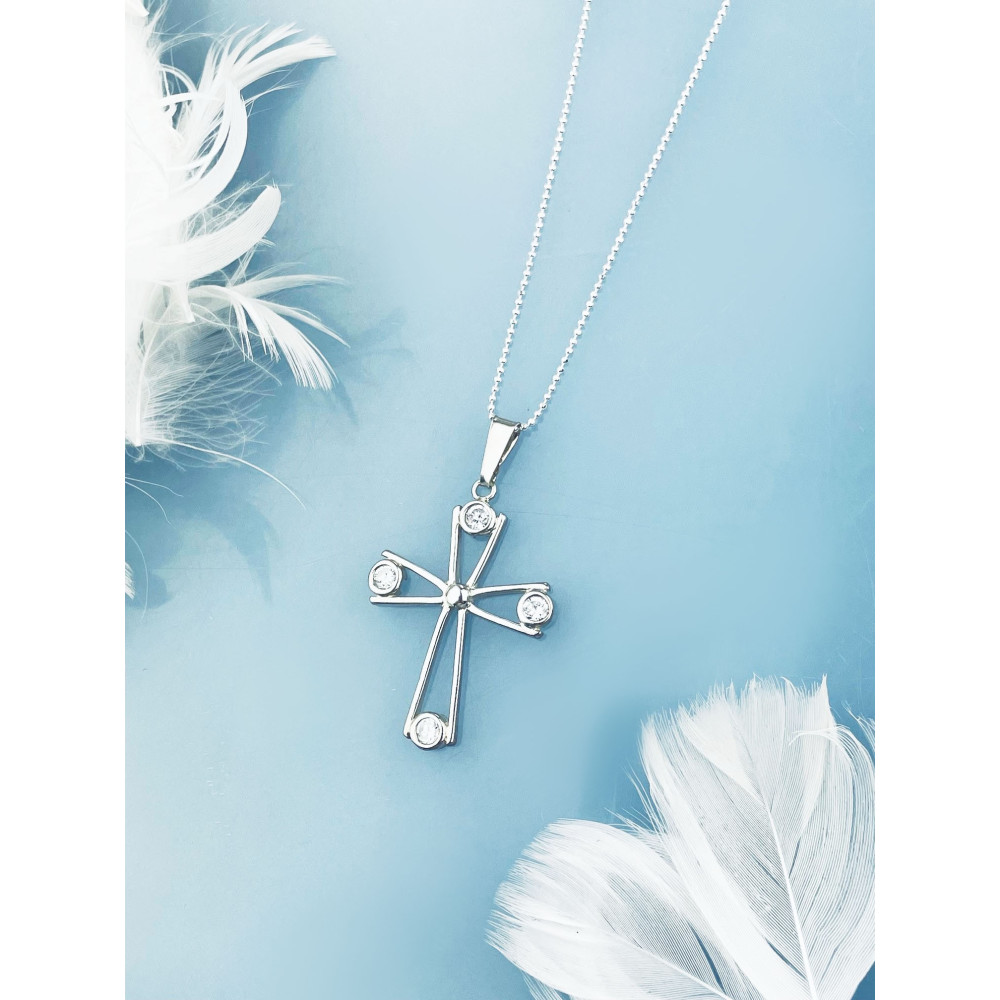 Silber 925erAnhänger Kreuz  mit Zirkonia Erstkommunion Taufe