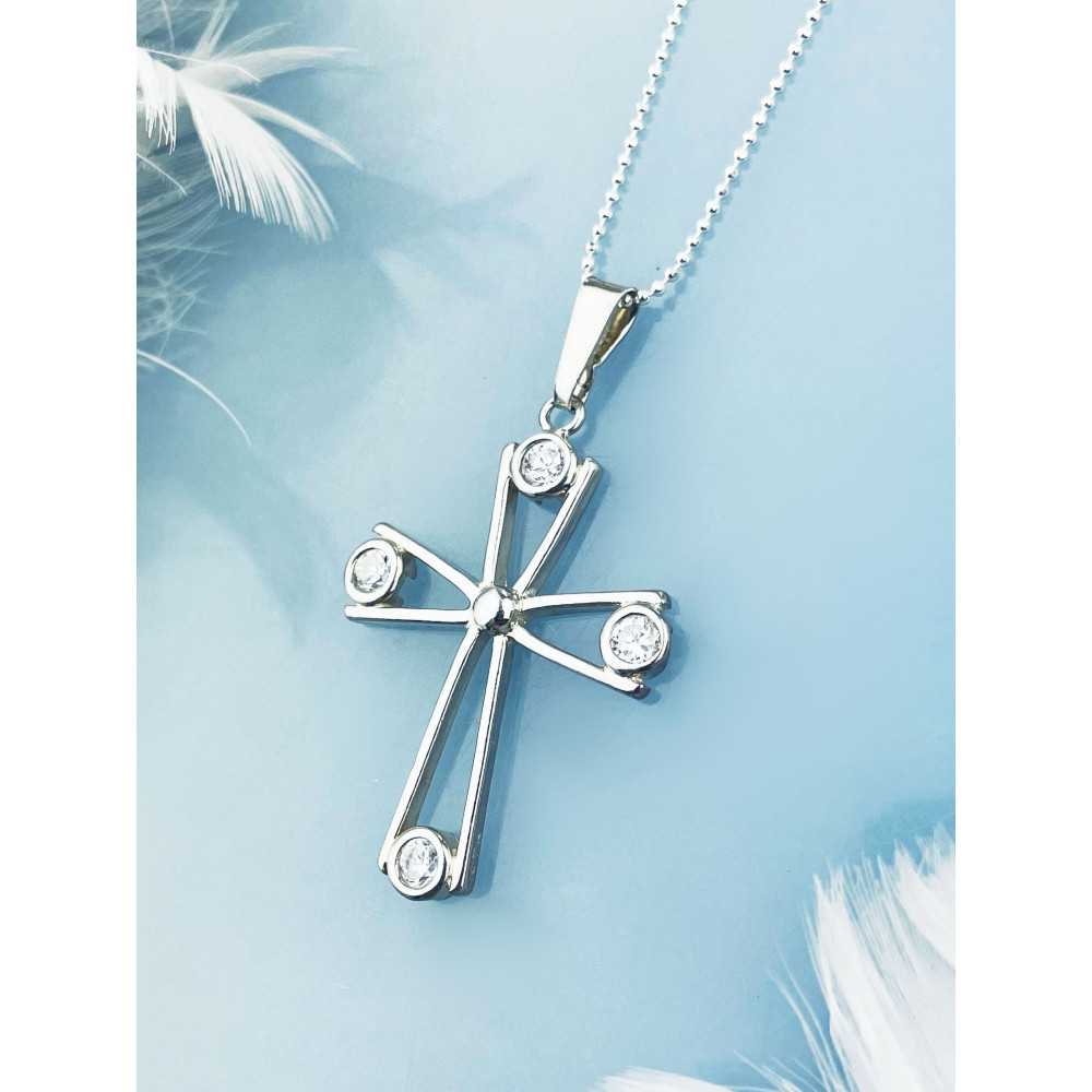 Silber 925erAnhänger Kreuz  mit Zirkonia Erstkommunion Taufe