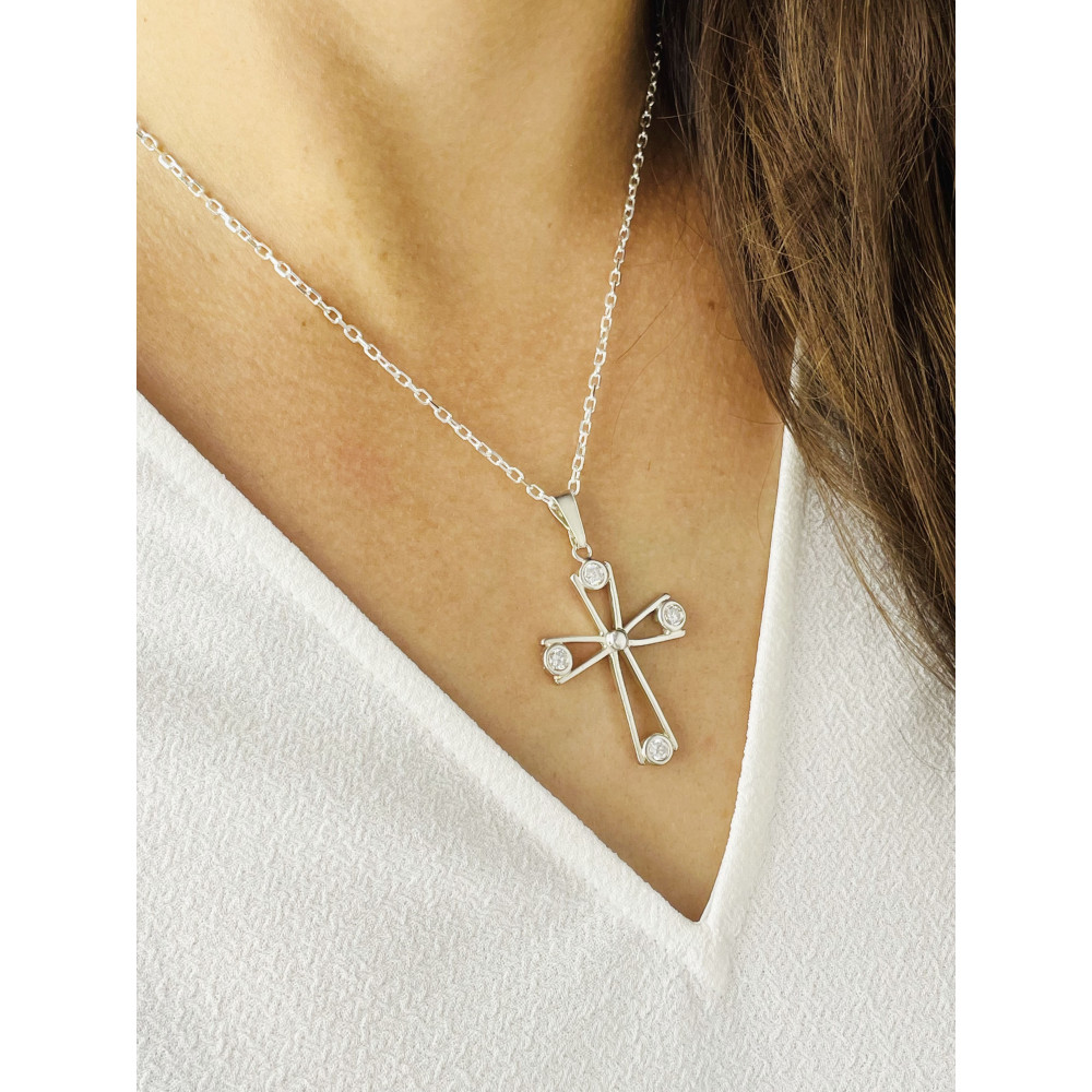 Silber 925erAnhänger Kreuz  mit Zirkonia Erstkommunion Taufe