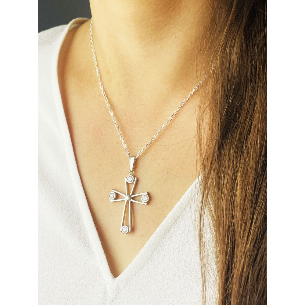 Silber 925erAnhänger Kreuz  mit Zirkonia Erstkommunion Taufe