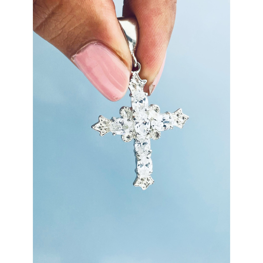 Silber 925er Anhänger Kreuz  mit Zirkonia Erstkommunion Taufe