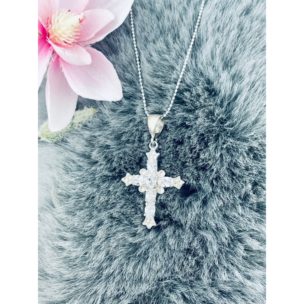 Silber 925er Anhänger Kreuz  mit Zirkonia Erstkommunion Taufe