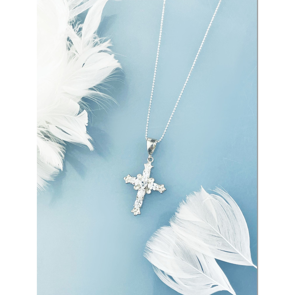 Silber 925er Anhänger Kreuz  mit Zirkonia Erstkommunion Taufe