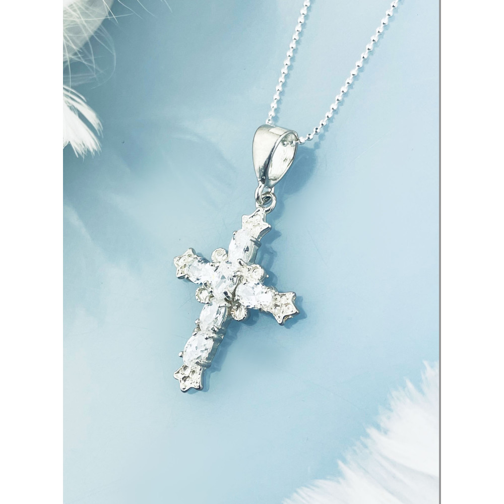 Silber 925er Anhänger Kreuz  mit Zirkonia Erstkommunion Taufe