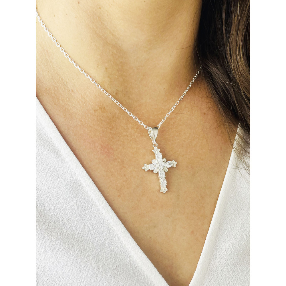 Silber 925er Anhänger Kreuz  mit Zirkonia Erstkommunion Taufe