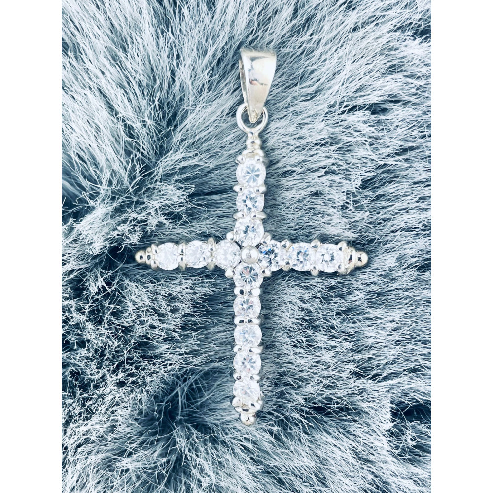 Silber 925er Anhänger Kreuz  mit Zirkonia Erstkommunion Taufe