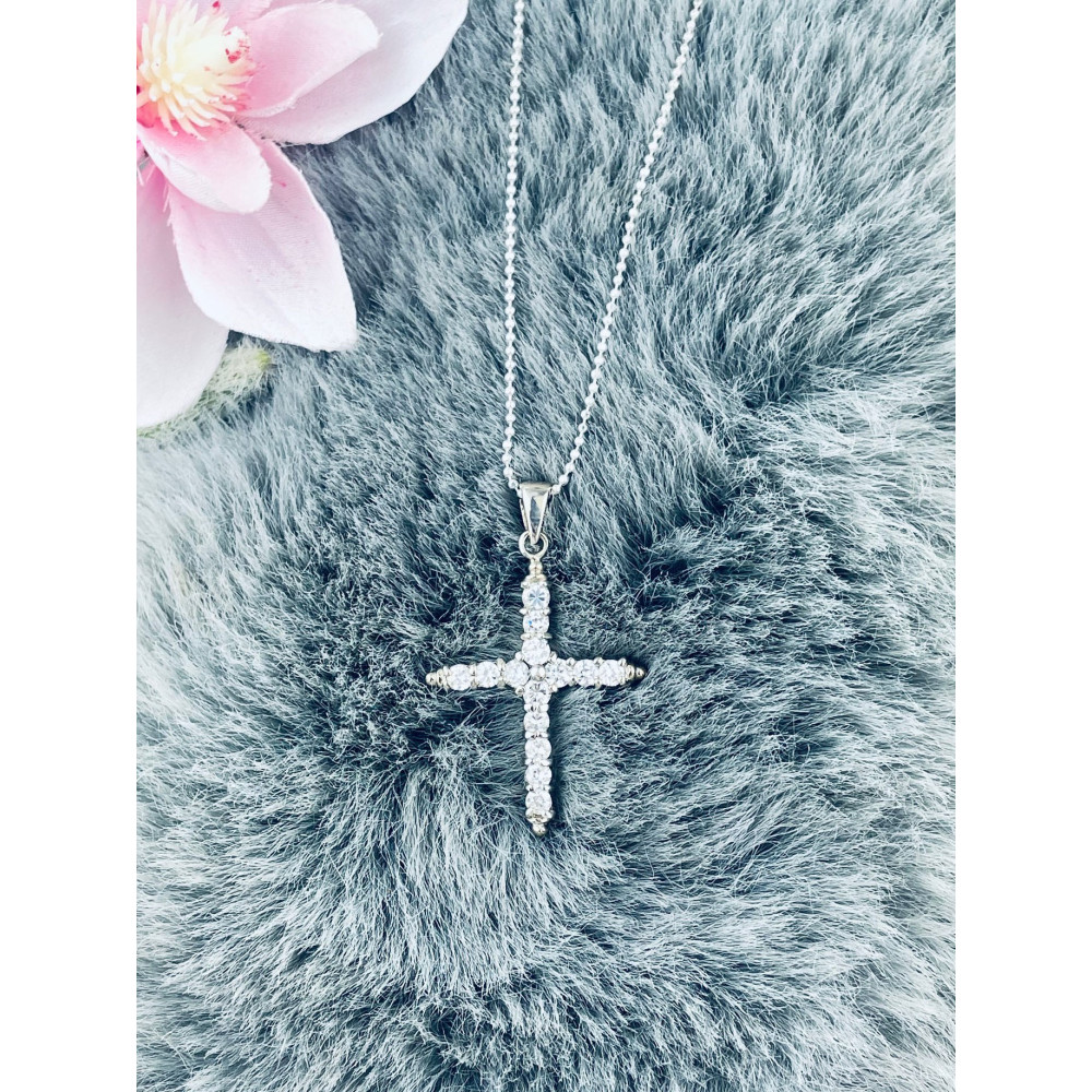 Silber 925er Anhänger Kreuz  mit Zirkonia Erstkommunion Taufe