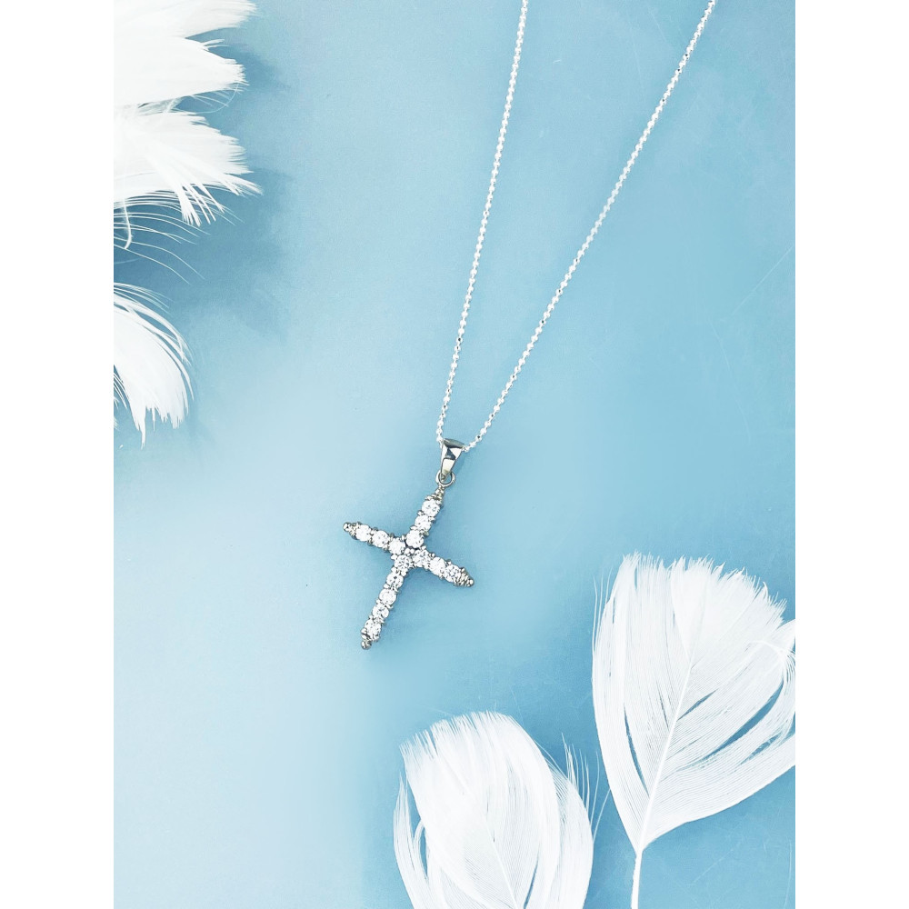 Silber 925er Anhänger Kreuz  mit Zirkonia Erstkommunion Taufe