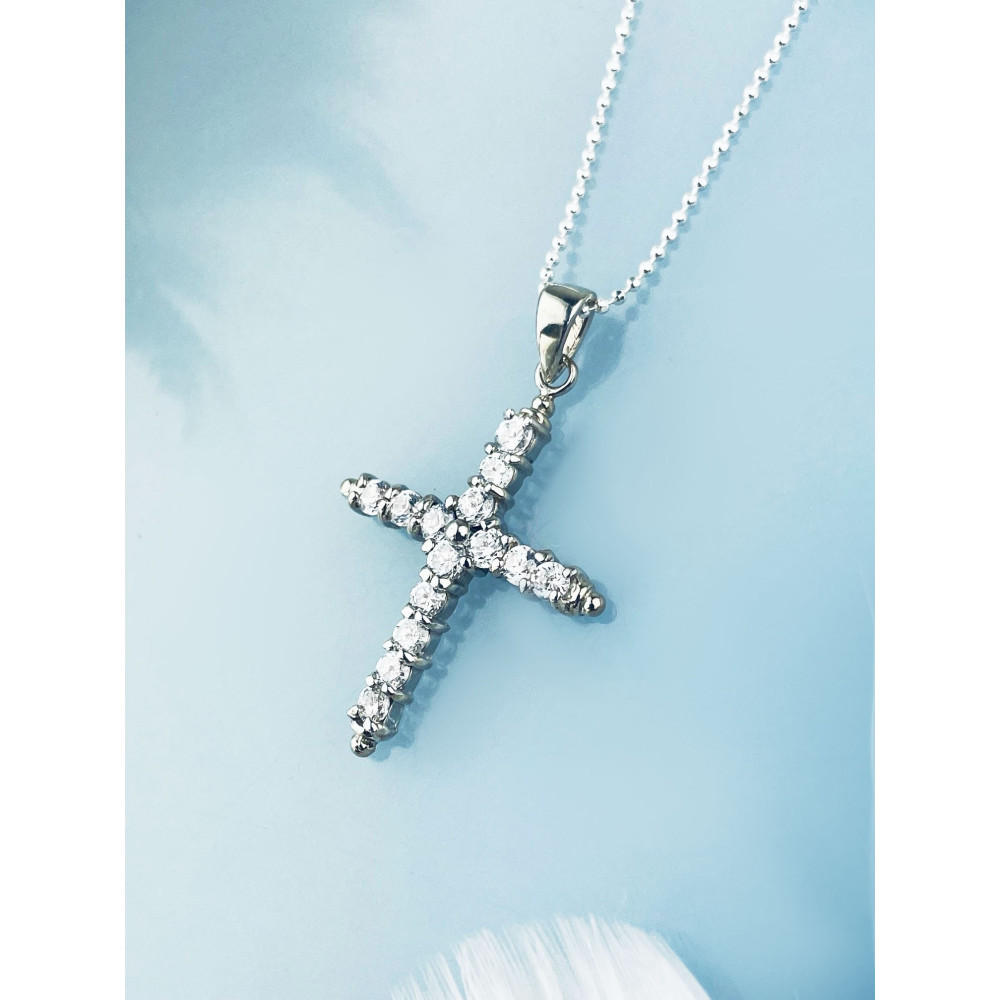 Silber 925er Anhänger Kreuz  mit Zirkonia Erstkommunion Taufe