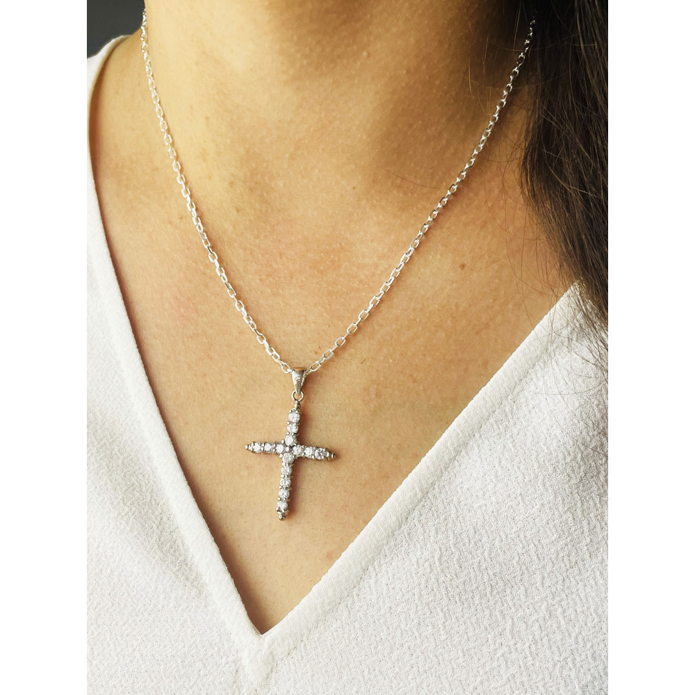 Silber 925er Anhänger Kreuz  mit Zirkonia Erstkommunion Taufe